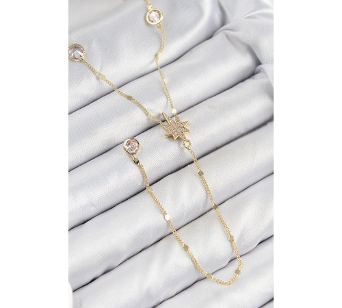 Pirinç Zirkon Taşlı Kutup Yıldızı Model Gold Renk Y Kolye