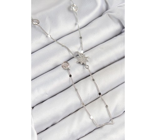 Pirinç Zirkon Taşlı Kutup Yıldızı Model Gümüş Renk Y Kolye