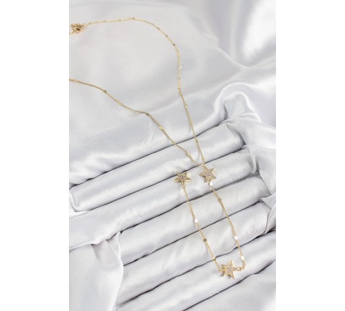 Pirinç Zirkon Taşlı Yıldız Model Gold Renk Y Kolye