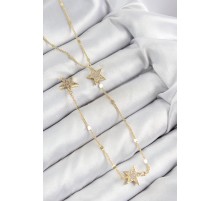 Pirinç Zirkon Taşlı Yıldız Model Gold Renk Y Kolye