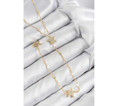Pirinç Zirkon Taşlı Yıldız Model Gold Renk Y Kolye