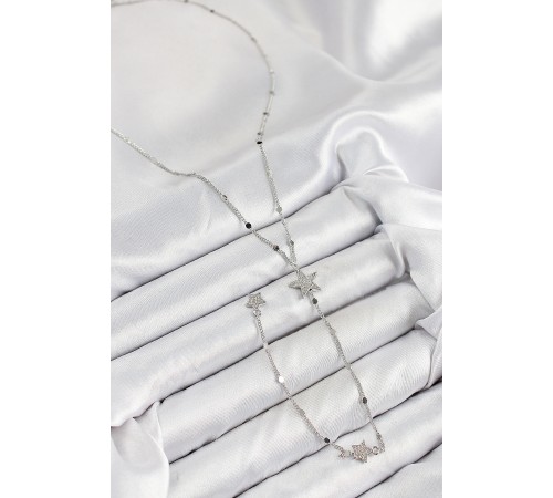 Pirinç Zirkon Taşlı Yıldız Model Gümüş Renk Y Kolye