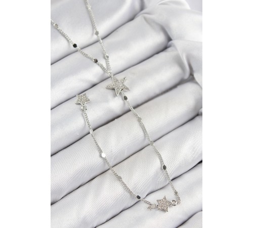 Pirinç Zirkon Taşlı Yıldız Model Gümüş Renk Y Kolye