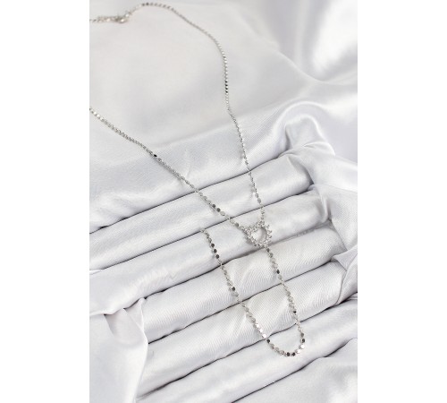 Pirinç Zirkon Taşlı Ezme Zincirli Kalp Model Gümüş Renk Y Kolye