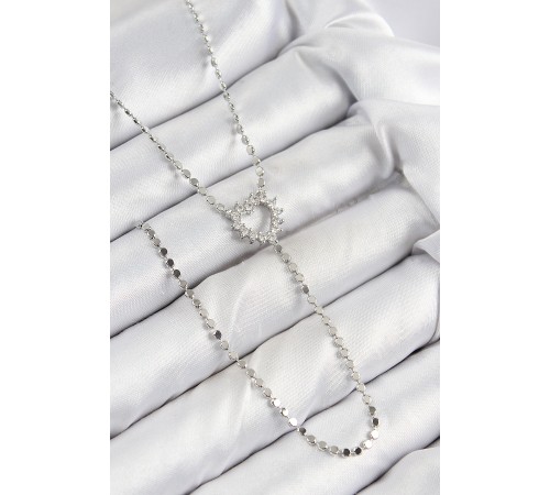 Pirinç Zirkon Taşlı Ezme Zincirli Kalp Model Gümüş Renk Y Kolye