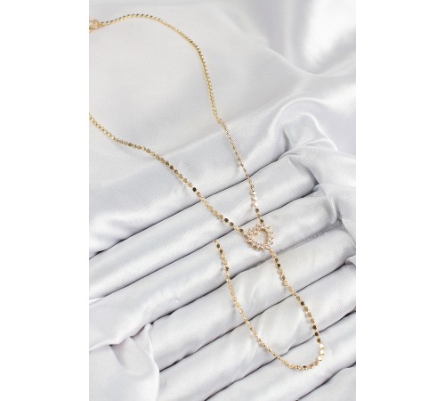 Pirinç Zirkon Taşlı Ezme Zincirli Kalp Model Gold Renk Y Kolye