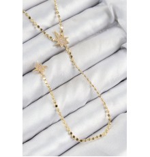 Pirinç Zirkon Taşlı Ezme Zincirli Kutup Yıldızı Model Gold Renk Y Kolye