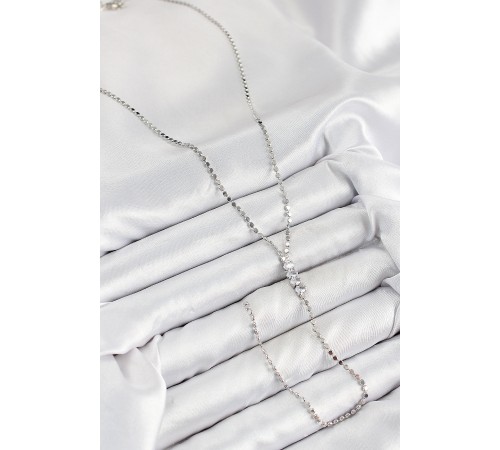 Pirinç Zirkon Taşlı Ezme Zincirli Model Gümüş Renk Y Kolye