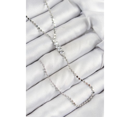 Pirinç Zirkon Taşlı Ezme Zincirli Model Gümüş Renk Y Kolye