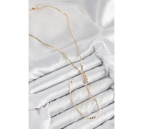 Pirinç Zirkon Taşlı Ezme Zincirli Model Gold Renk Y Kolye