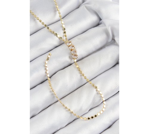 Pirinç Zirkon Taşlı Ezme Zincirli Model Gold Renk Y Kolye