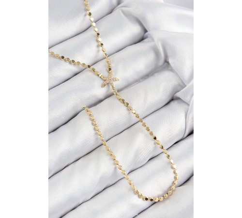 Pirinç Zirkon Taşlı Ezme Zincirli Deniz Yıldızı Model Gold Renk Y Kolye