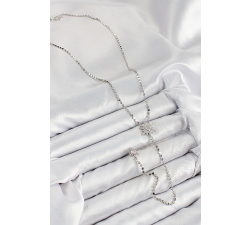 Pirinç Zirkon Taşlı Ezme Zincirli Kutup Yıldızı Model Gümüş Renk Y Kolye