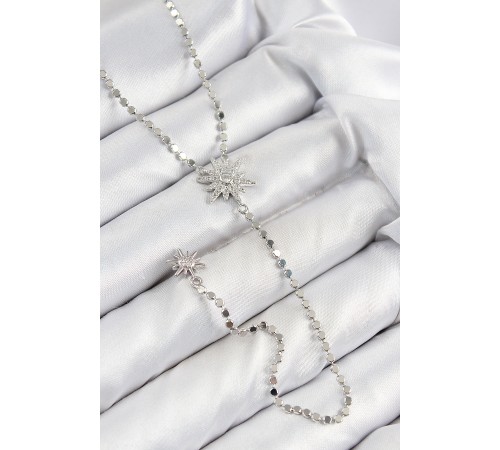 Pirinç Zirkon Taşlı Ezme Zincirli Kutup Yıldızı Model Gümüş Renk Y Kolye