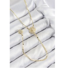 Pirinç Zirkon Taşlı Ezme Zincirli Madalyon Model Gold Renk Y Kolye