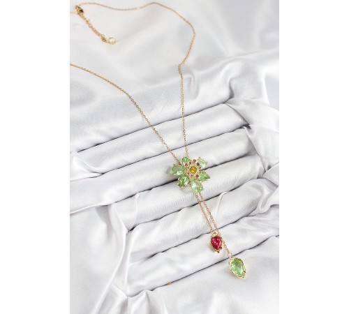 VIP Pirinç Zirkon Taşlı Çiçek Model Gold Renk Asansörlü Kadın Kolye