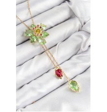 VIP Pirinç Zirkon Taşlı Çiçek Model Gold Renk Asansörlü Kadın Kolye