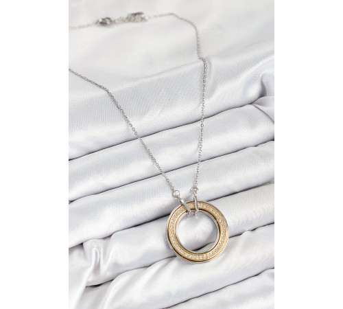 316L Çelik Zirkon Taşlı Dönen Daire Model Gold Ve Gümüş Renk Kadın Kolye