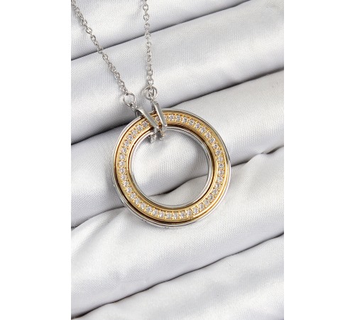 316L Çelik Zirkon Taşlı Dönen Daire Model Gold Ve Gümüş Renk Kadın Kolye
