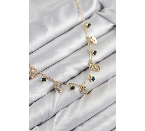 Pirinç Zirkon Taşlı Sallantılı Damla Model Gold Renk Kadın Kolye