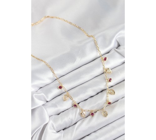 Pirinç Zirkon Taşlı Sallantılı Damla Model Gold Renk Kadın Kolye