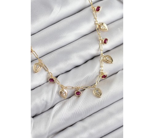 Pirinç Zirkon Taşlı Sallantılı Damla Model Gold Renk Kadın Kolye