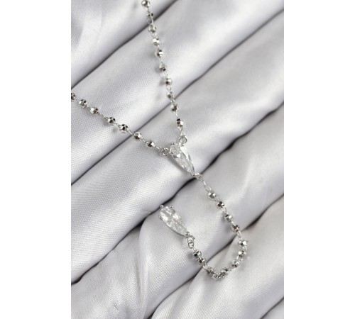 Pirinç Zirkon Taşlı Gümüş Renk Kadın Y Kolye