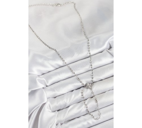 Pirinç Zirkon Taşlı Yonca Model Gümüş Renk Kadın Y Kolye