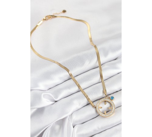 316L Çelik Zirkon Taşlı Çeyrek Takılabilir Gold Renk Kadın Kolye