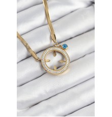 316L Çelik Zirkon Taşlı Çeyrek Takılabilir Gold Renk Kadın Kolye