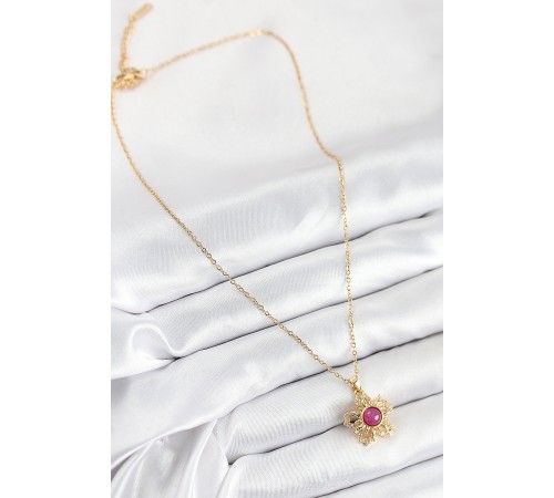 316L Çelik Zirkon Taşlı Döner Güneş Model Gold Renk Kadın Kolye