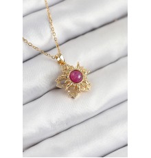 316L Çelik Zirkon Taşlı Döner Güneş Model Gold Renk Kadın Kolye
