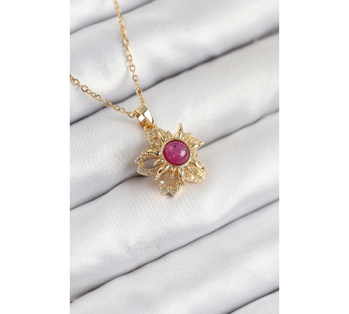 316L Çelik Zirkon Taşlı Döner Güneş Model Gold Renk Kadın Kolye