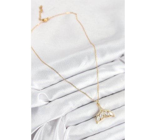 316L Çelik Zirkon Taşlı Balık Kuyruğu Model Gold Renk Kadın Kolye