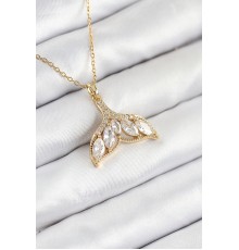 316L Çelik Zirkon Taşlı Balık Kuyruğu Model Gold Renk Kadın Kolye