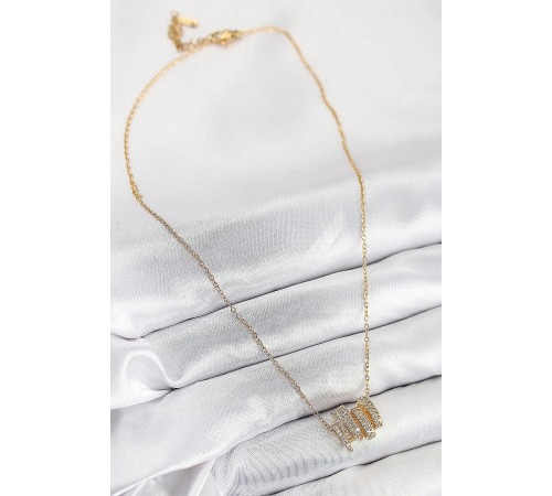 316L Çelik Zirkon Taşlı Sarmal Model Gold Renk Kadın Kolye