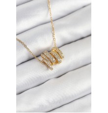 316L Çelik Zirkon Taşlı Sarmal Model Gold Renk Kadın Kolye