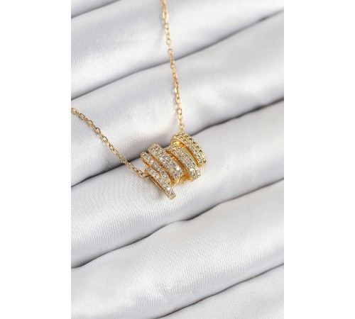 316L Çelik Zirkon Taşlı Sarmal Model Gold Renk Kadın Kolye