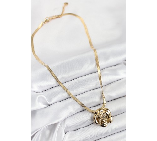 316L Çelik Gül Figürlü İtalyan Zincir Model Gold Renk Kadın Kolye
