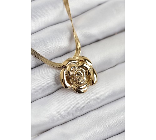 316L Çelik Gül Figürlü İtalyan Zincir Model Gold Renk Kadın Kolye
