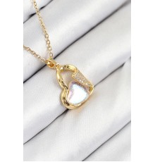 316L Çelik Zirkon Taşlı Kalp Model Gold Renk Kadın Kolye