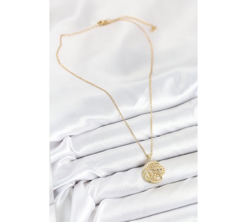 316L Çelik Zirkon Taşlı Ay Ve Güneş Model Gold Renk Kadın Kolye