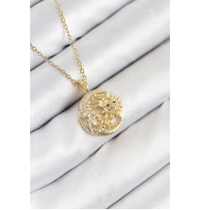 316L Çelik Zirkon Taşlı Ay Ve Güneş Model Gold Renk Kadın Kolye