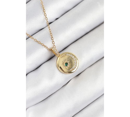 316L Çelik Zirkon Taşlı Ay Ve Güneş Model Gold Renk Kadın Kolye