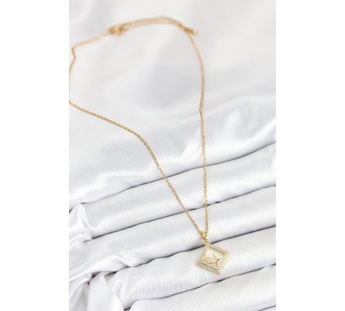 316L Çelik Zirkon Taşlı Yıldız Model Gold Renk Kadın Kolye