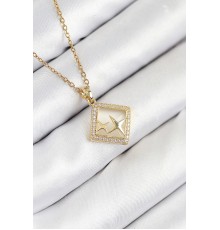 316L Çelik Zirkon Taşlı Yıldız Model Gold Renk Kadın Kolye