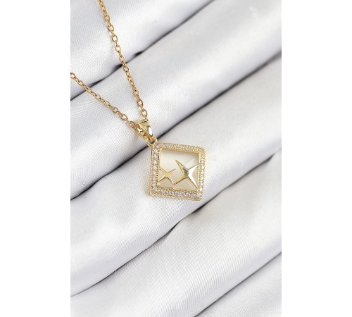 316L Çelik Zirkon Taşlı Yıldız Model Gold Renk Kadın Kolye