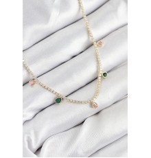 Pirinç Zirkon Taşlı Su Yolu Damla Model Gold Renk Kadın Kolye