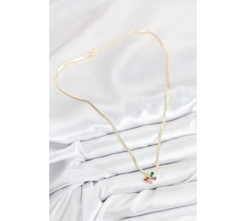 Pirinç Zirkon Taşlı Su Yolu Asorti Çiçek Model Gold Renk Kadın Kolye