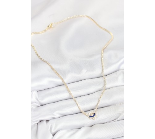 Pirinç Zirkon Taşlı Su Yolu Göz Model Gold Renk Kadın Kolye